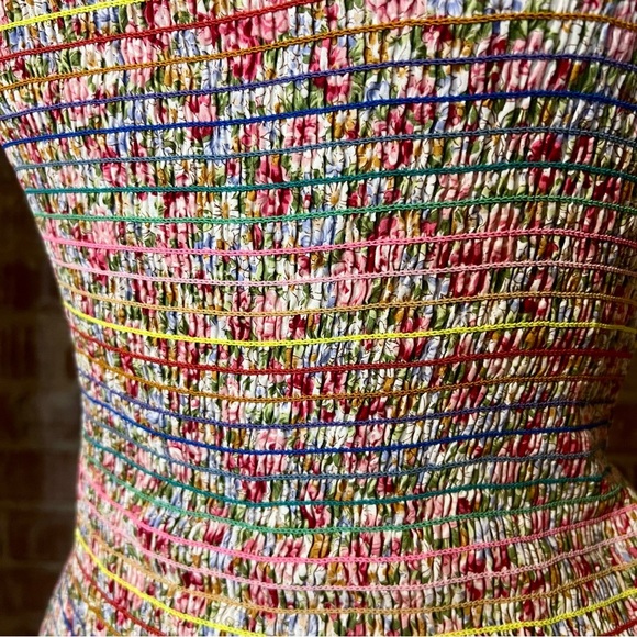 Multicolor Floral Striped Spaghetti Strap Midi Dress -Size M -DR09 - Picture 3 of 9